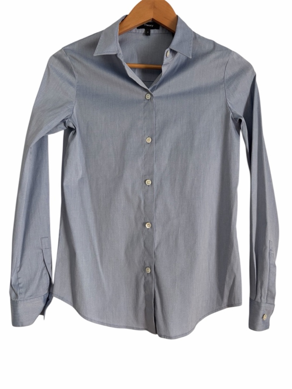 Theory Button Down Shirt Blue Cotton Long Sleeve Size P Petite